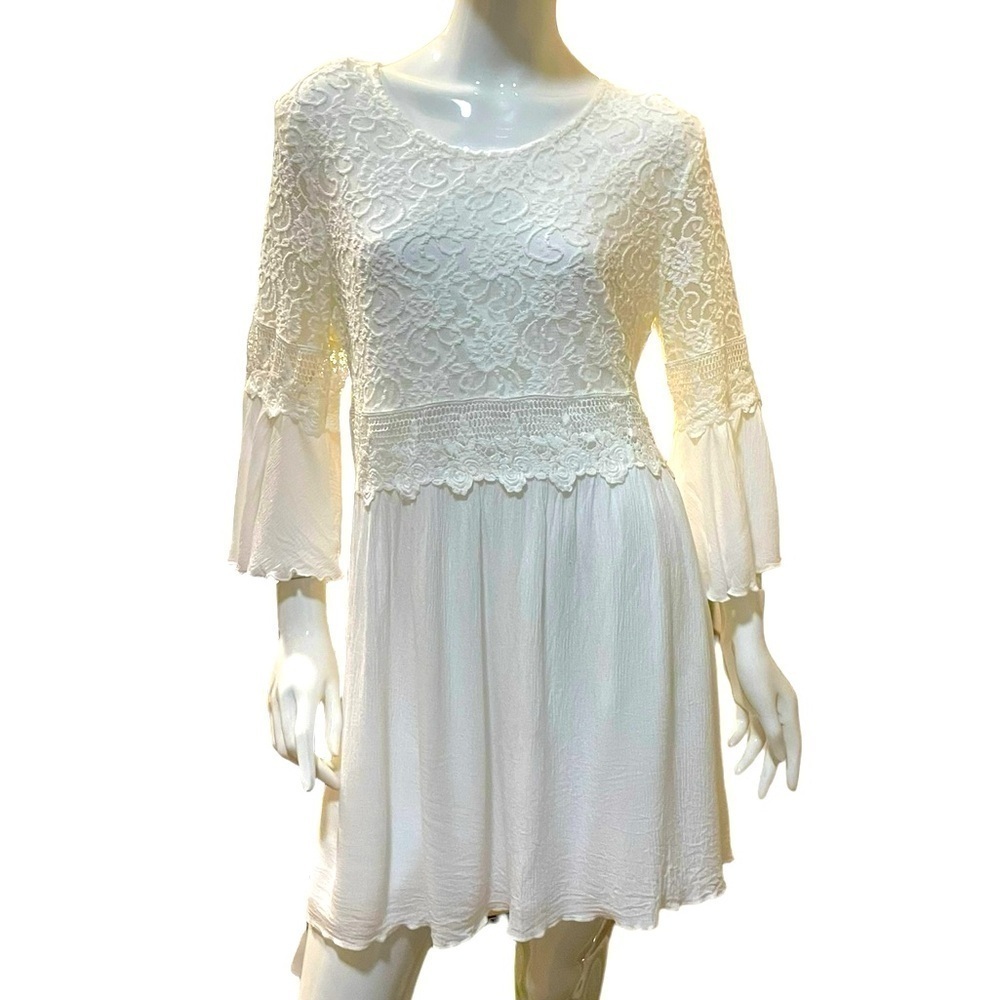 indigo soul White Lace Trim Mini Dress